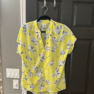 CAbi Yellow Wrap Blouse with Mandarin Collar